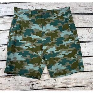 Eddie Bauer Travex Camouflage Camo Shorts 34 10" Men's Hiking Fishing Blue Green